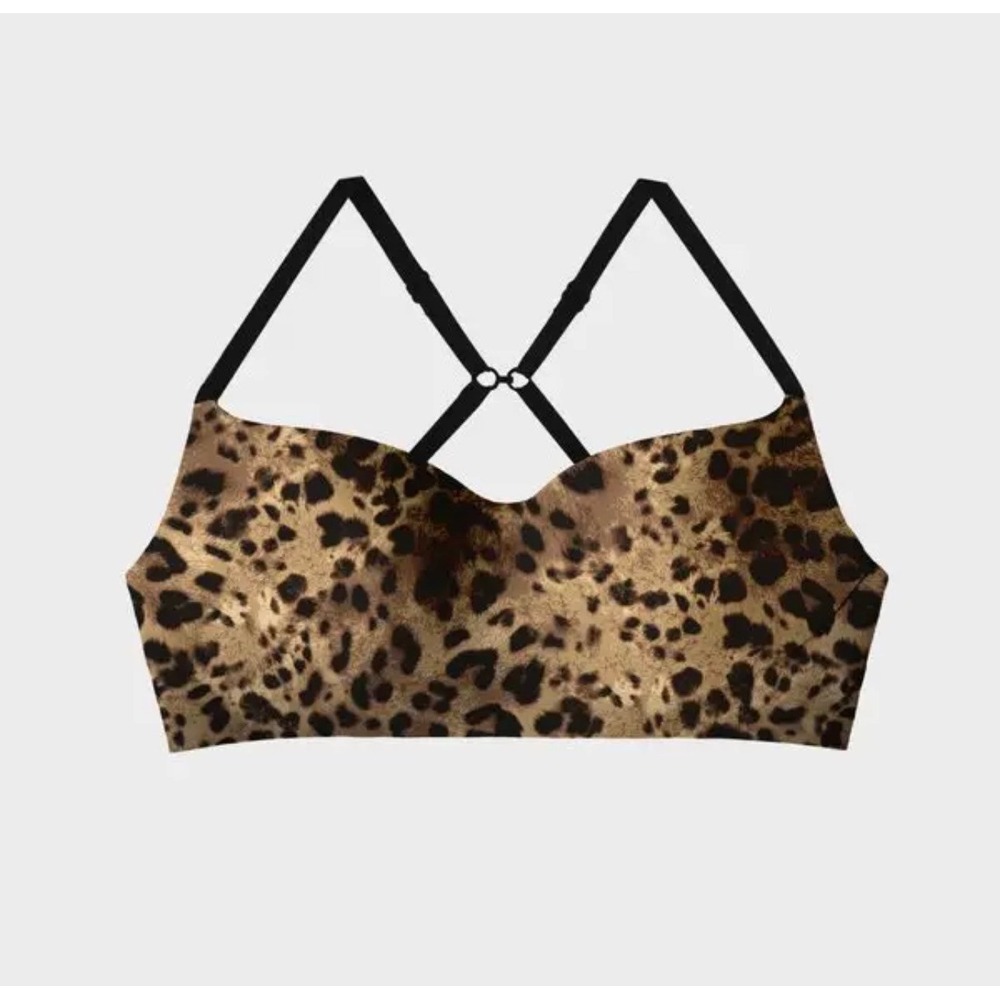 Leopard Print Seamless Bralette with Cross-Back Straps